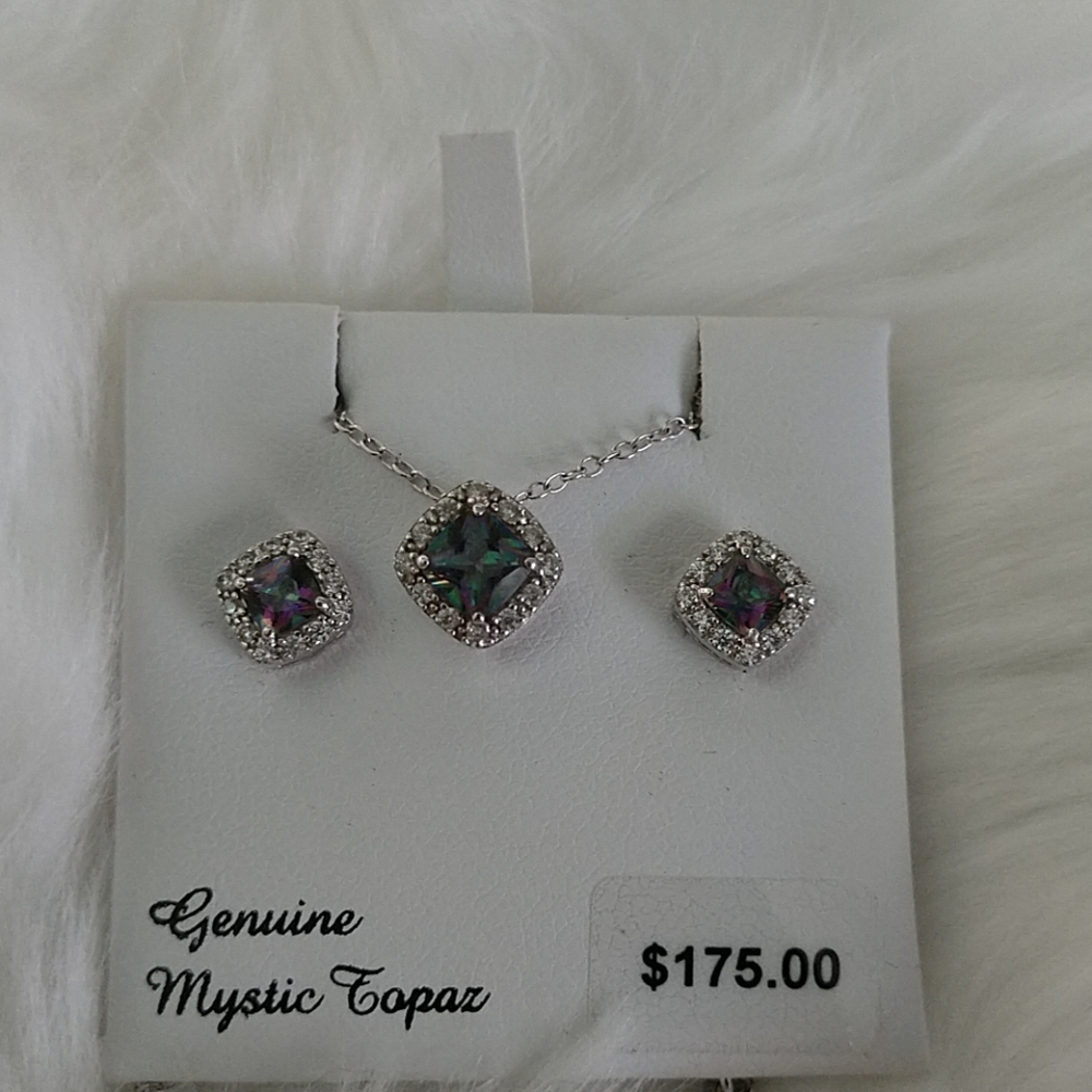 MSRP=$175 MYSTIC TOPAZ STERLING VINTAGE 90s Necklace & Earrings Set